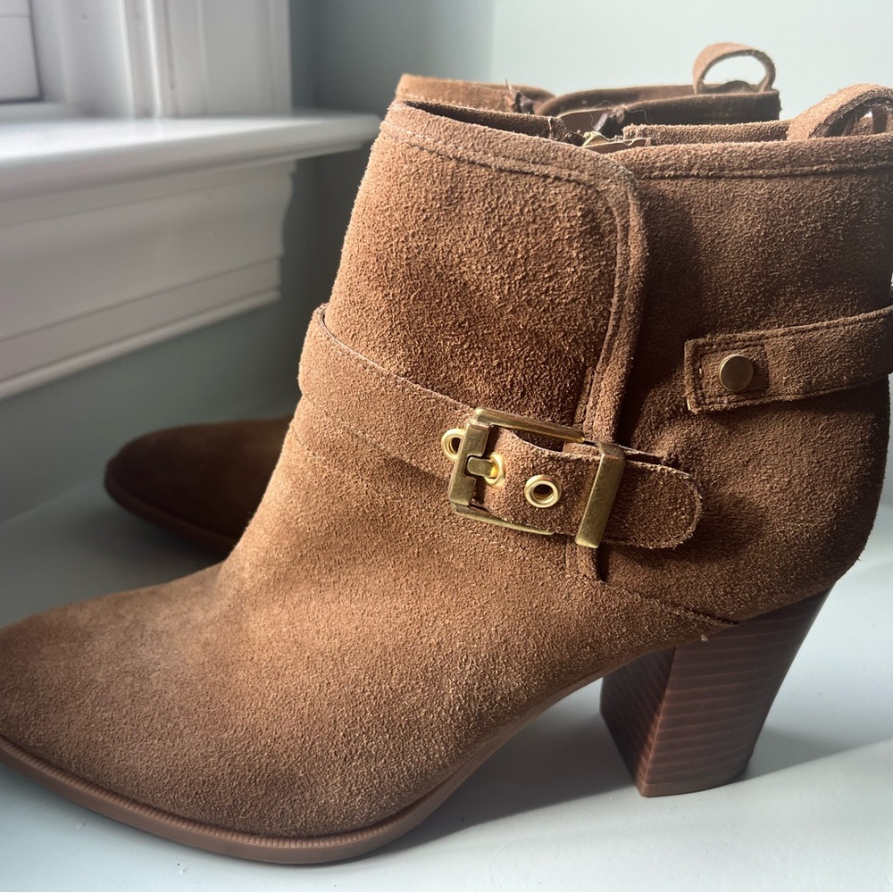 Franco Sarto short boots.  Camel suede. Good condition. Size 9 medium.